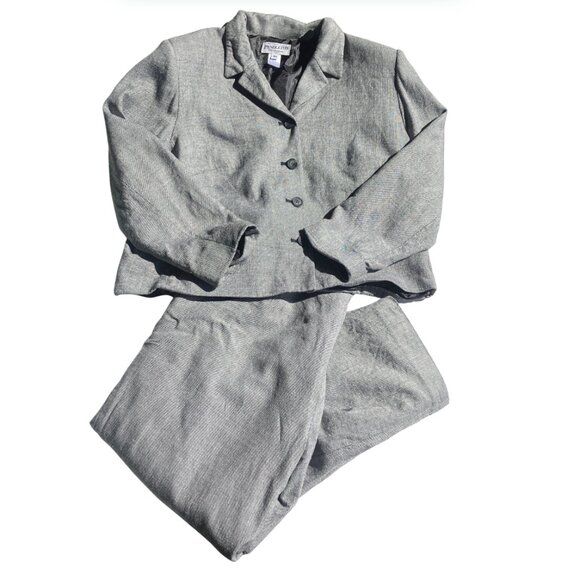 Vintage Pendleton Wool Silk Blend Pant Suit Set Gray Size 16W Blazer / 18W Pants - Picture 1 of 9